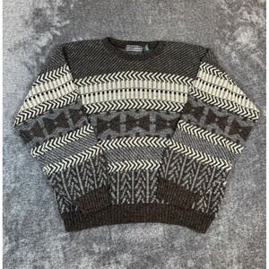 Vintage 90s David Taylor Geometric Knit Sweater Mens XL Brown Textured Grandpa